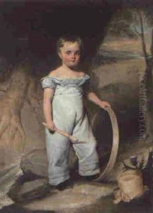 Portrait Of A Young Boy, Full-length, Holding A Hoop In A Landscape