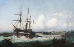 Trois Mats Devant Le Port De Marseille by Francois Pierre Barry