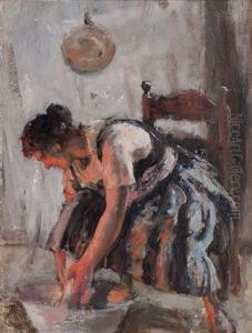 Woman Washing By The Fire by Robert Gemmell Hutchison