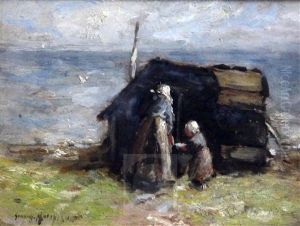 Mother And Child Beside A Hut by Robert Gemmell Hutchison