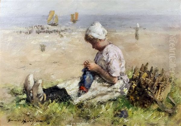 Young Dutch Girl Seated On Dunes - view 1