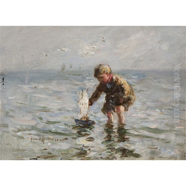 Boy Sailing His Boat - view 1