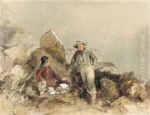 Two Fisherboys With Their Catch On The Beach by Frederick Barry