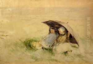 Two In Light Rain On The Beach by Robert Gemmell Hutchison