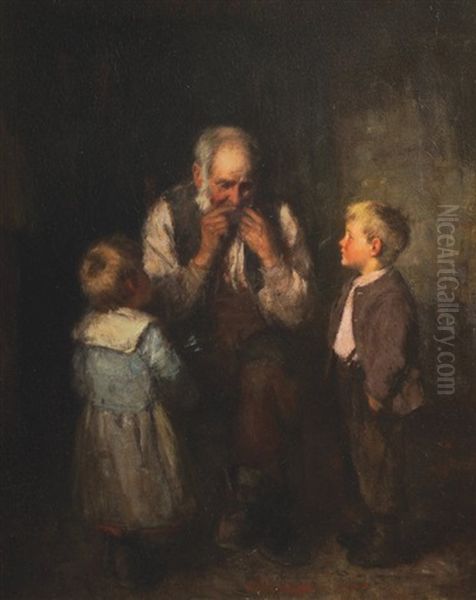 Old Man Playing A Mouth Organ - view 1