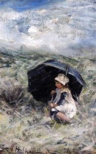 Girl Sheltering Beneath An Umbrella