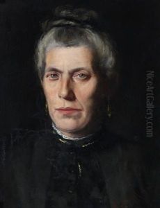 Portrait Of A Lady, Her Grey Hair Tied In A Bun, Wearing A Black Dress