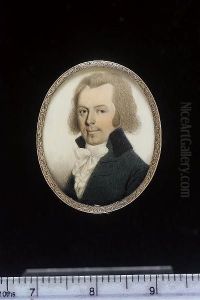 A Gentleman, Wearing Blue-green Coat With Black Collar, Frilled White Chemise And Tied Stock, His Hair Powdered