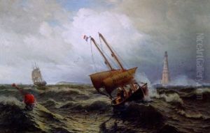 Lootsenboot Bei Dem Leuchtturm Von Cordouan Vor Der Garonne-mundung by Julius Huth