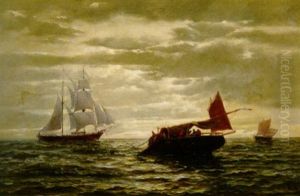 Marine. Dreimaster Bei Einem Fischerboot by Julius Huth