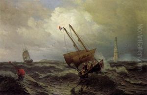 Lotsenboot Bei Dem Leuchtturm Von Cordouan Vor Der Garonne-mundung by Julius Huth