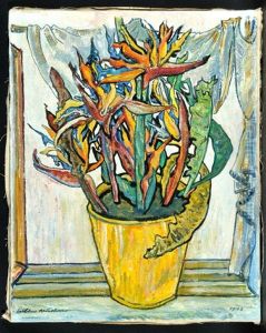 Blumenstillleben - Papageienschnabel Im Topf Vor Fenster by Julius Huether