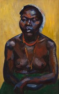 Sitzende Afrikanerin Vor Gelbem Hintergrund by Julius Huether