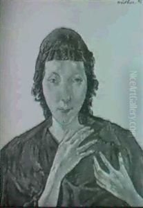 Portrait Einer Dunkelhaarigen Frau by Julius Huether