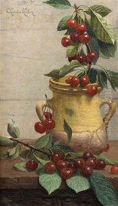 Nature Morte Au Pichet Et Aux Cerises Sur Un Entablement by Charles Hutin
