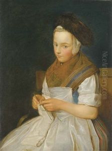 Jeune Saxonne Tricotant by Charles Francois Hutin