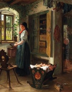 Domestic Idyll In A Parlour In Tolz