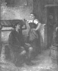 Eine Bauerin Belauscht Das Gesprach Zwischen Einem Jungen Madchen Und Einem Jager by Arthur Hutschenreuter
