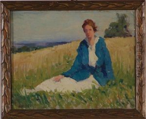Figure In Autumn Landscape by Alfred Heber Hutty