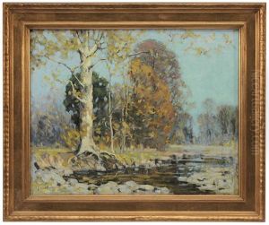 Autumn Trees By A River by Alfred Heber Hutty