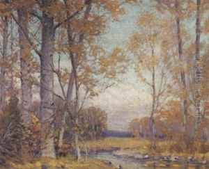 An Autumn Landscape With A Stream by Alfred Heber Hutty