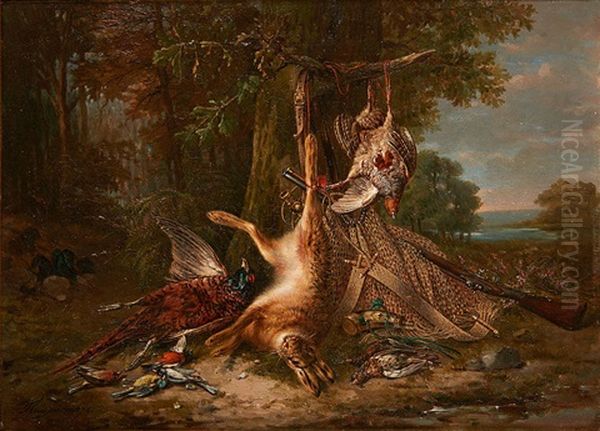 Tableau De Chasse Sur Fond De Paysage - view 1