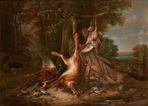 Tableau De Chasse Sur Fond De Paysage by Francois Joseph Huygens