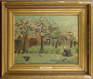 Paysage Avec Fermiere Et Poules