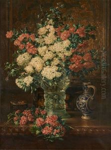 Aubepines Blanches Et Roses Et Verre De Boheme