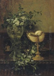 A Nautilus Shell, An Amorial Roemer And A Lacquer Chest On A Table by Francois Joseph Huygens