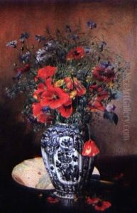 Fleurs Des Champs Dans Un Vase De Delft by Francois Joseph Huygens