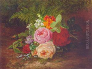 A Still Life With Roses, Forget-me-nots And Indian Cress by Francois Joseph Huygens