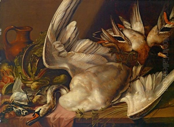 Stillleben Mit Schwan, Enten, Fruchten Und Gemuse - view 1