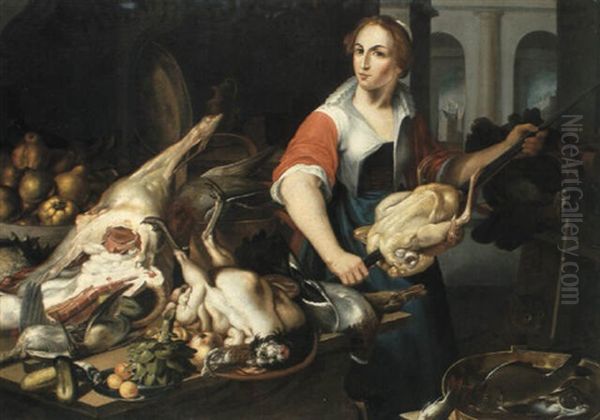 The Interior Of A Kitchen With Food On A Table And A Cook - view 1
