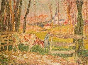 Vachere Et Vache Dans Un Paysage Vachere Et Vache Dans Un Paysage