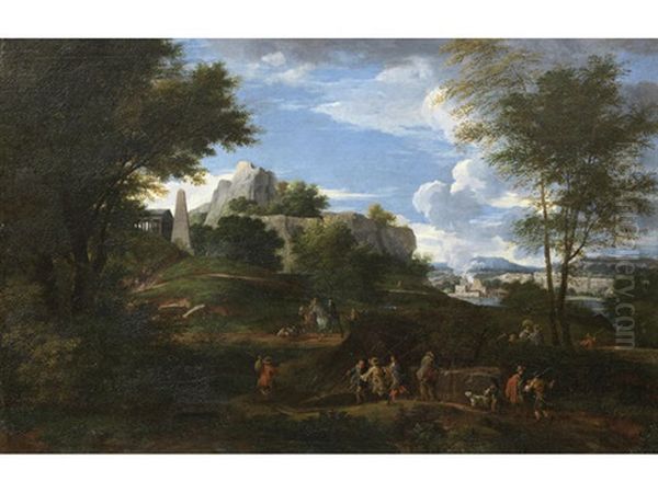 Travellers On A Country Path, Before An Italianate Landscape - view 1