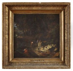 A Wooded Landscape With Women By A Stream by Cornelis Huysmans