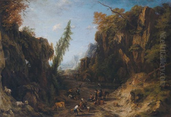 Bewaldete Gebirgslandschaft Mit Hirtenstaffage - view 1