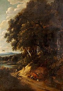 Kuperat Landskap Med Herdefolk Och Boskap by Cornelis Huysmans