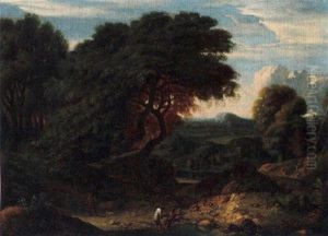 A Wooded Landscape With Shepherds Resting Near A Hill by Cornelis Huysmans