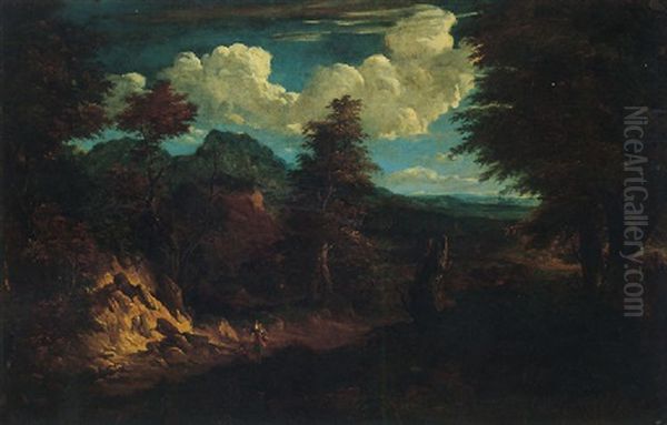 An Open Wooded Landscape With Figures On A Track - view 1