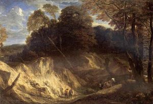 A Landscape With Travellers And Drovers On A Rocky Path At The Edge Of A Wood