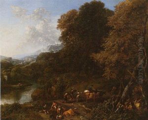 A Wooded River Valley Landscape With Drovers And Cattle A Wooded River Valley Landscape With Drovers And Cattle
