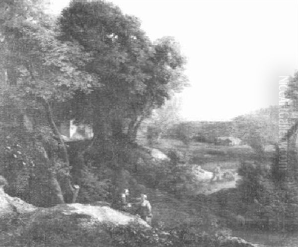 Shepherdess Conversing On A Wooded Hillside - view 1