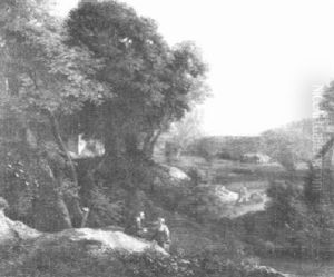 Shepherdess Conversing On A Wooded Hillside by Cornelis Huysmans