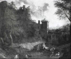Mountainous Landscape With Figures Near A Bridge In A River Valley by Cornelis Huysmans