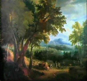 Grosse Waldlandschaft Mit Fernblick Auf Einen Fluss Und     Berge...