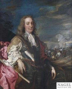 Portrait Of A Commander In Armour In Front Of A Battle In Gun Smoke