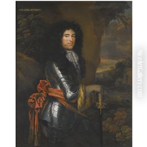 Portrait Of Colonel John Rumsey, Three-quarter Length, Wearing Armour, Standing Before A Landscape