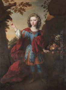 Portrait Of A Boy, Standing Full-length, In Roman Dress, In A Landscape, Feeding A Parrot, Beside A Still Life Of Fruit